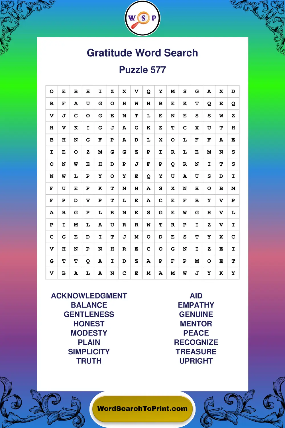 Gratitude Word Search Puzzle 577
