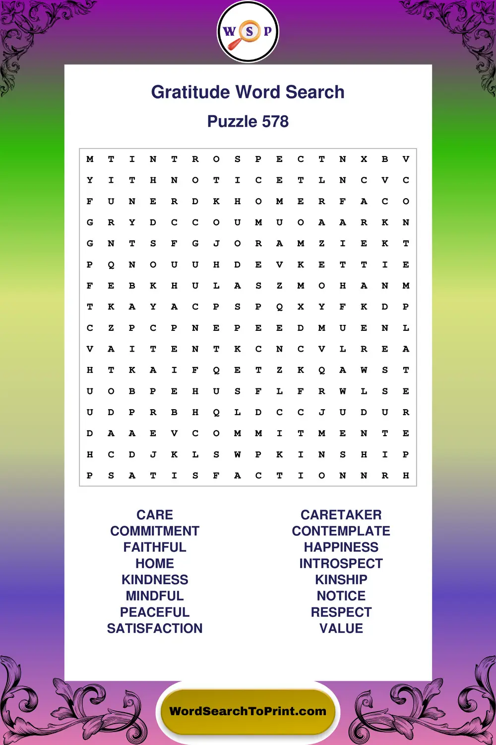 Gratitude Word Search Puzzle 578