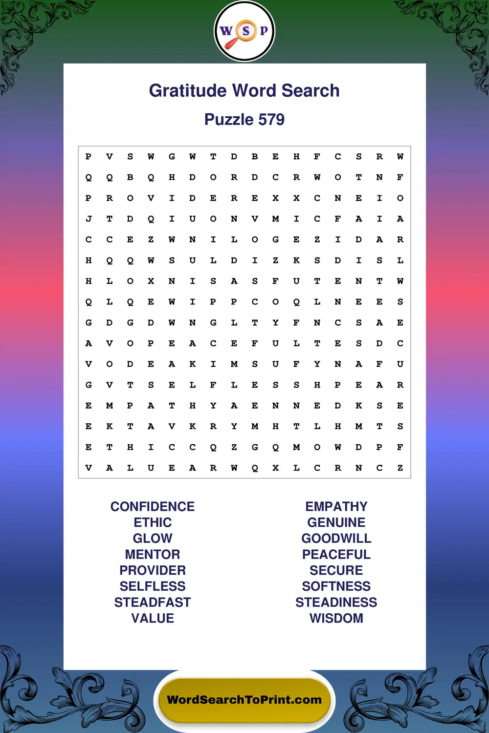 Gratitude Word Search Puzzle 579