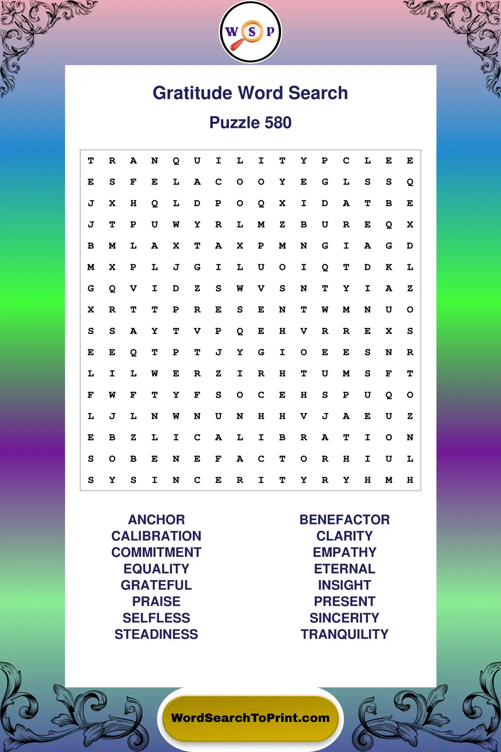 Gratitude Word Search Puzzle 580