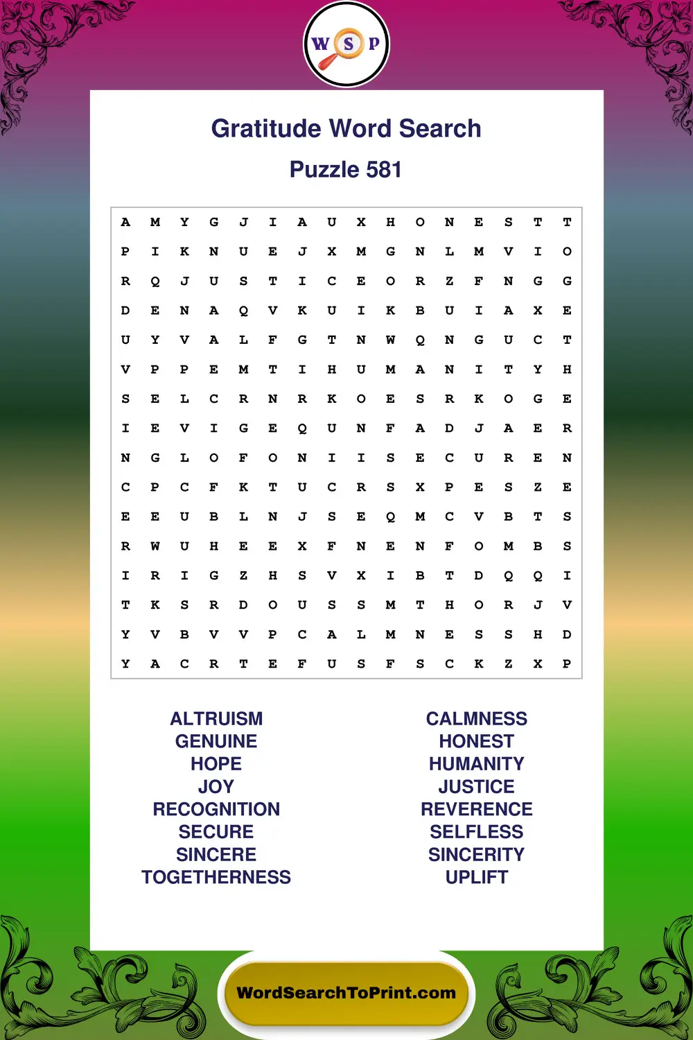 Gratitude Word Search Puzzle 581