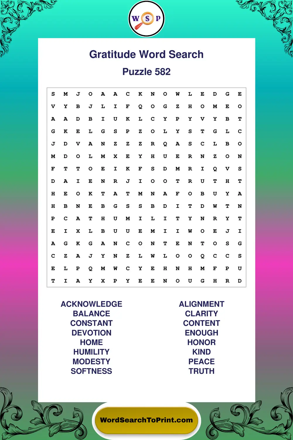 Gratitude Word Search Puzzle 582