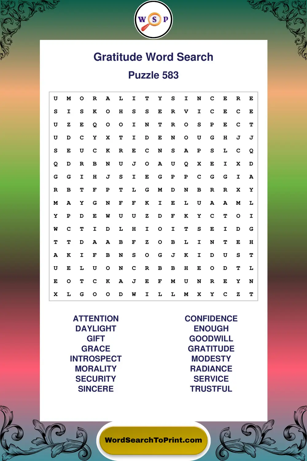 Gratitude Word Search Puzzle 583