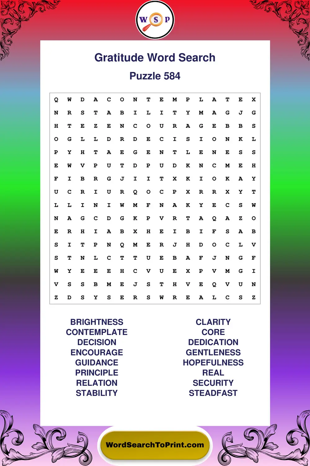 Gratitude Word Search Puzzle 584