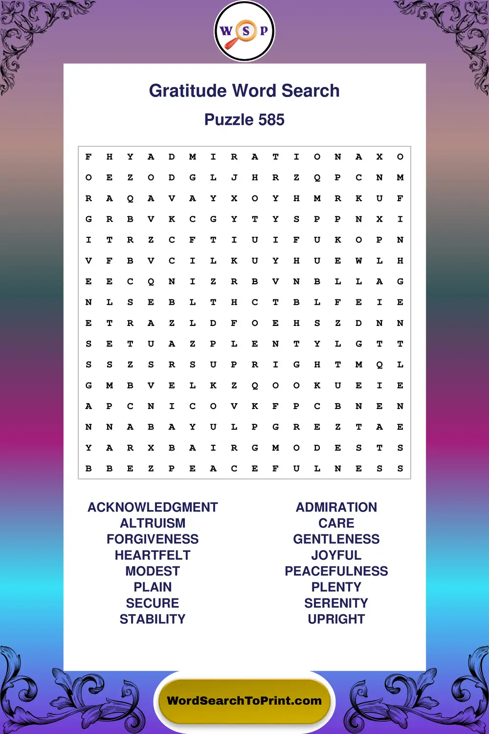 Gratitude Word Search Puzzle 585