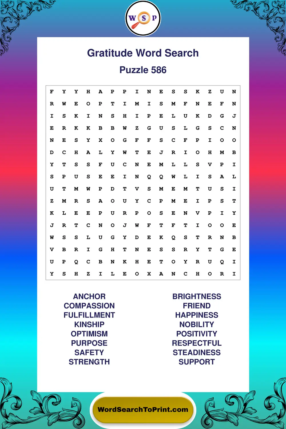 Gratitude Word Search Puzzle 586