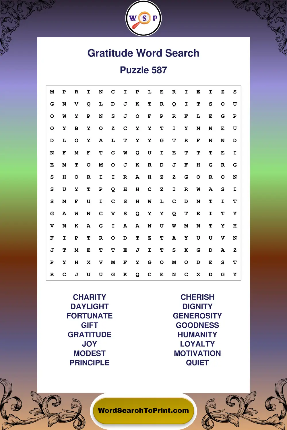 Gratitude Word Search Puzzle 587