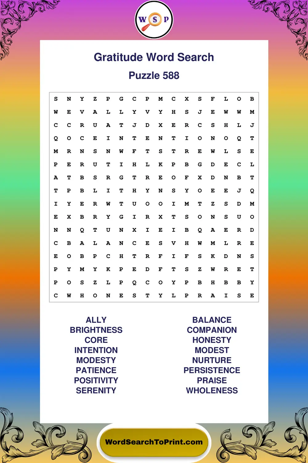 Gratitude Word Search Puzzle 588