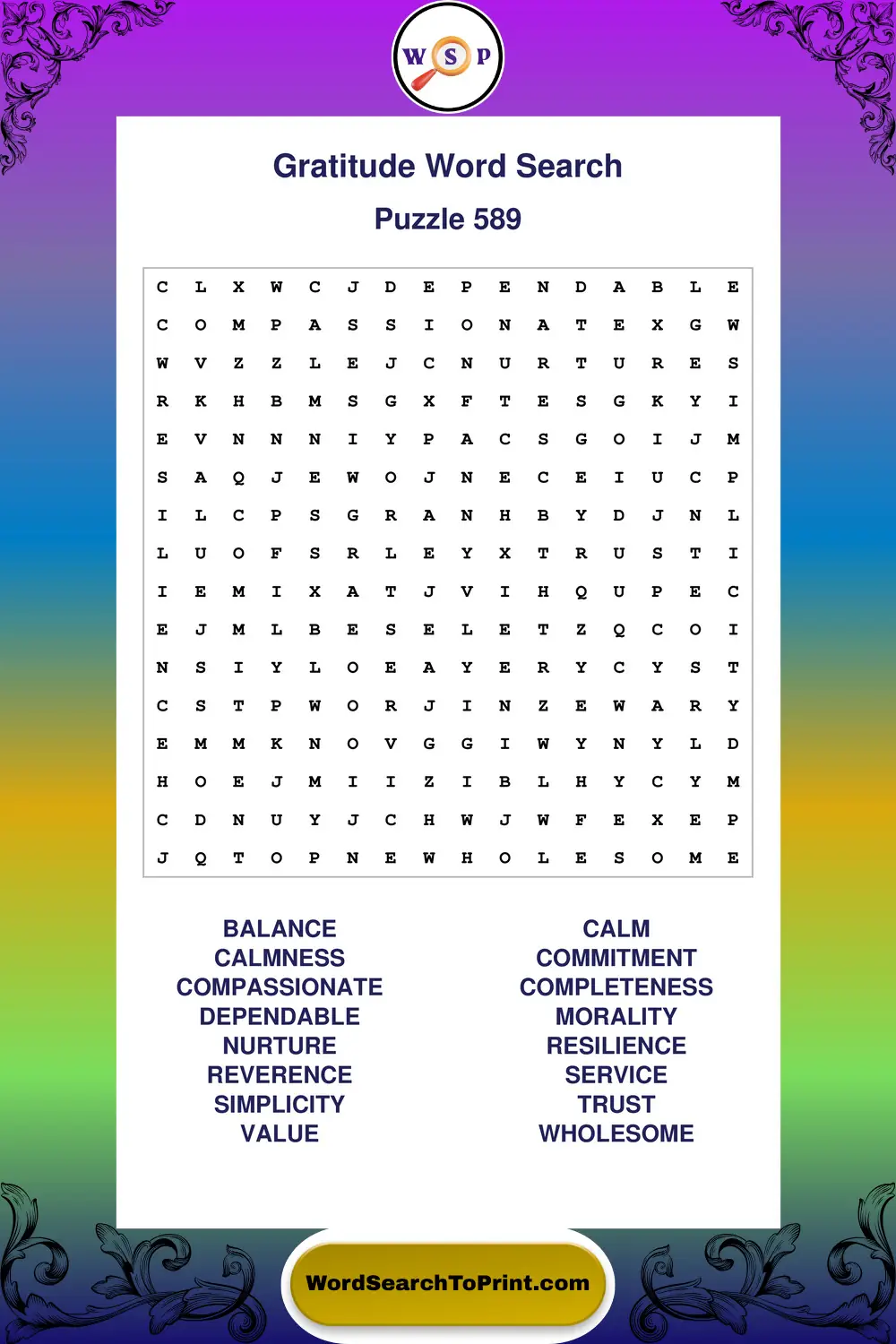 Gratitude Word Search Puzzle 589