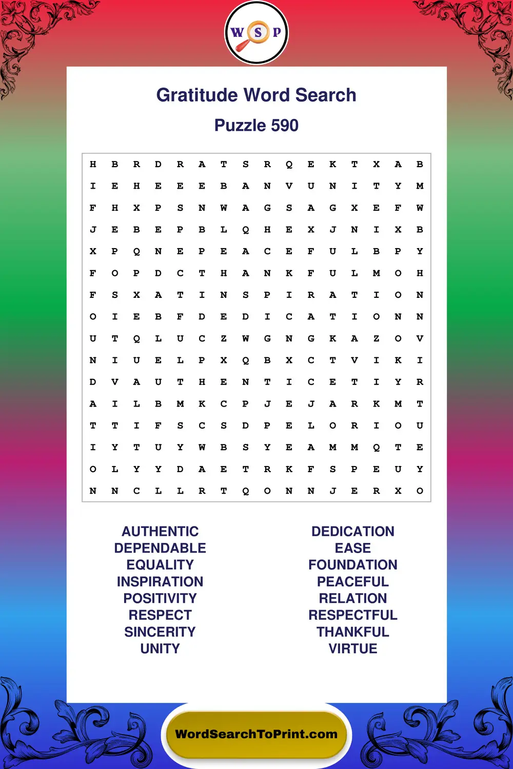 Gratitude Word Search Puzzle 590