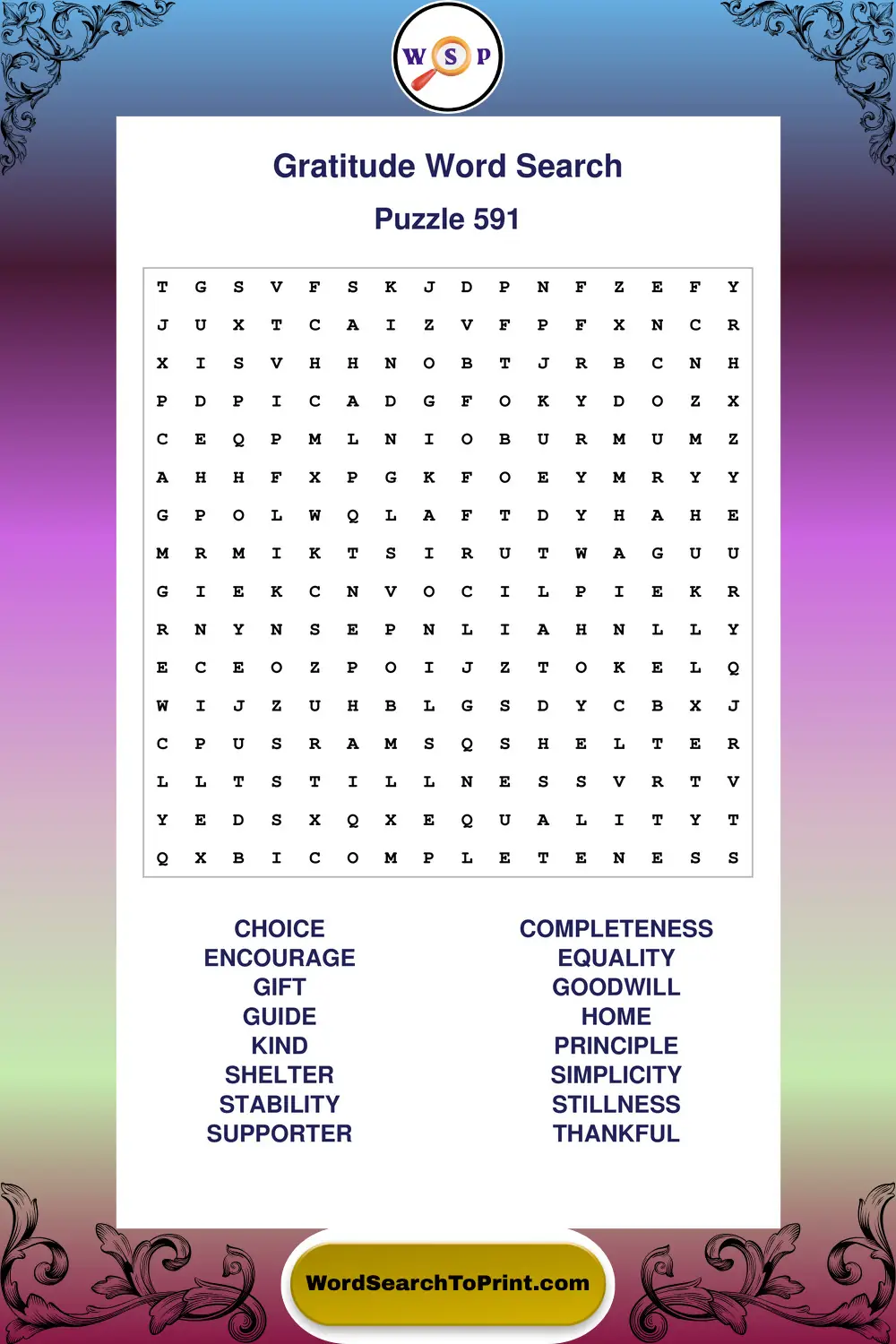 Gratitude Word Search Puzzle 591