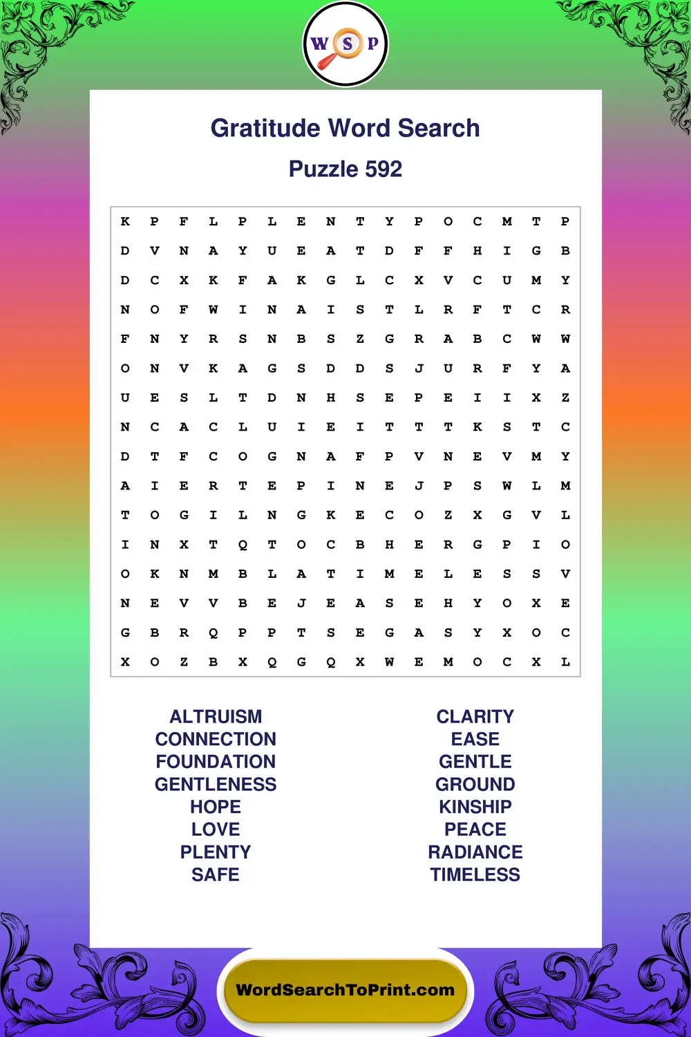 Gratitude Word Search Puzzle 592