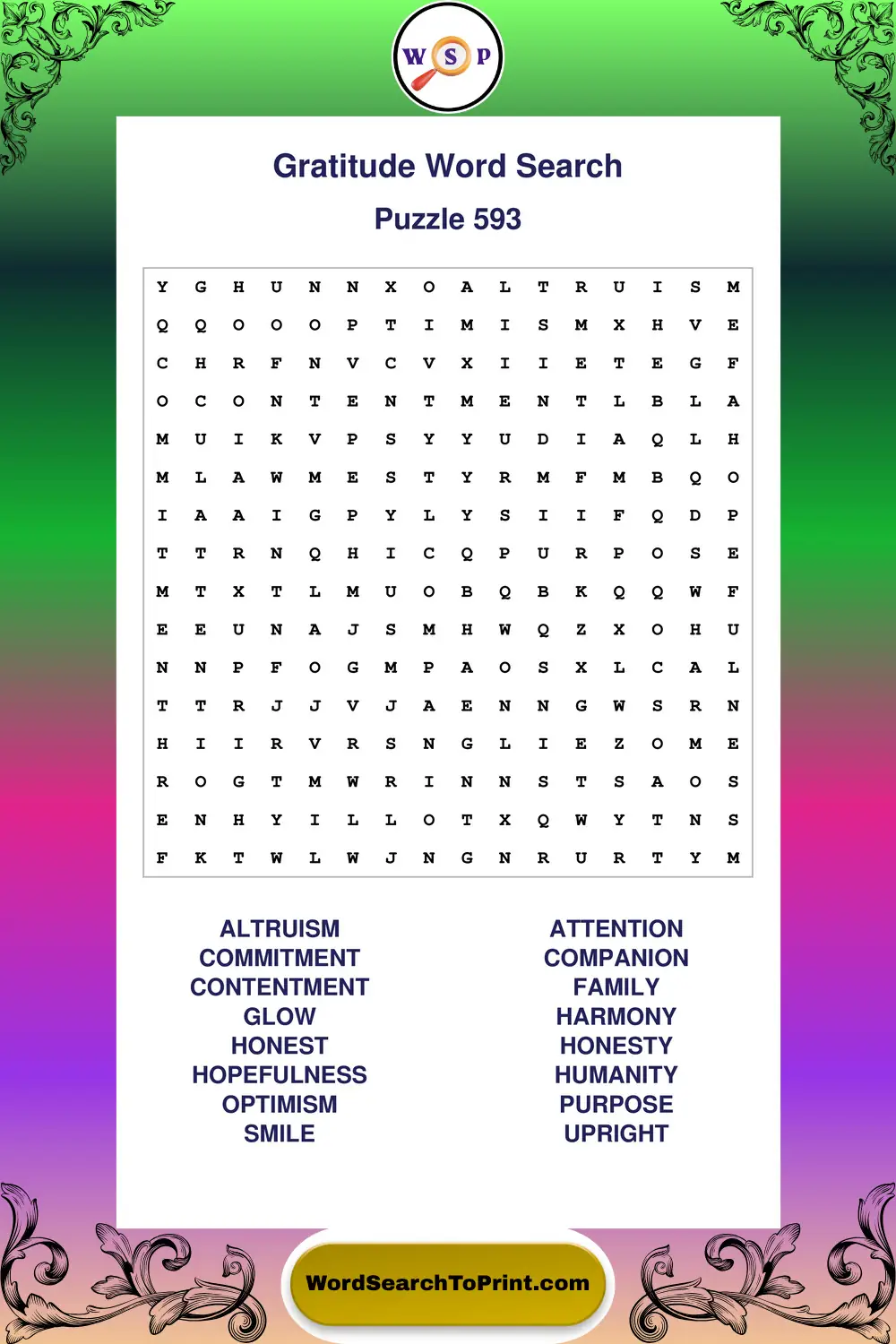 Gratitude Word Search Puzzle 593