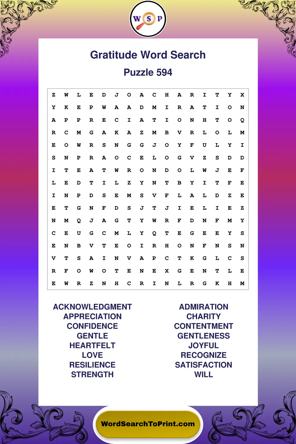 Gratitude Word Search Puzzle 594