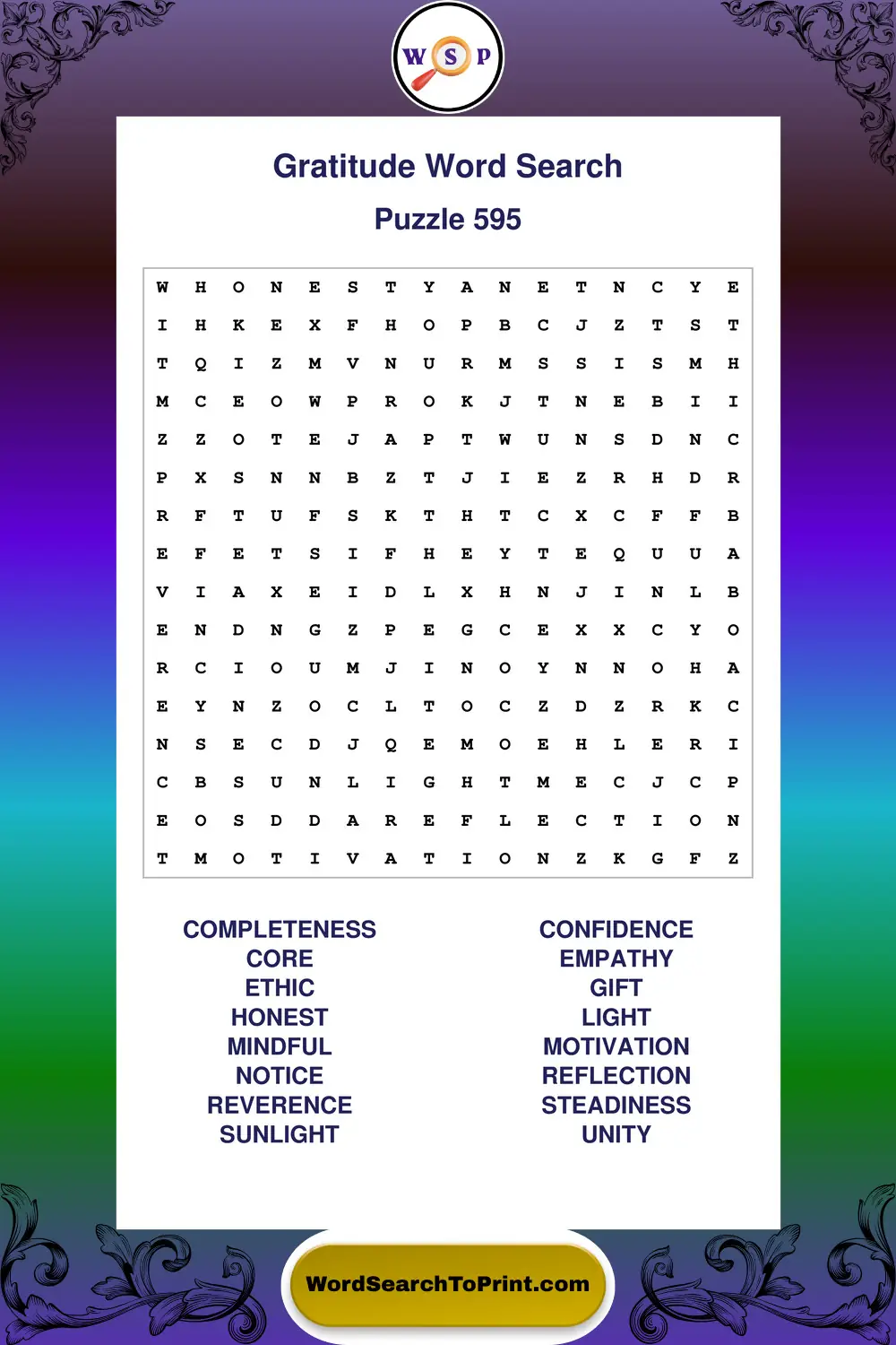 Gratitude Word Search Puzzle 595