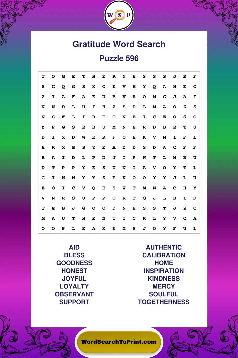 Gratitude Word Search Puzzle 596