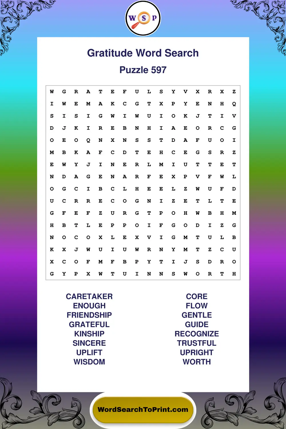 Gratitude Word Search Puzzle 597