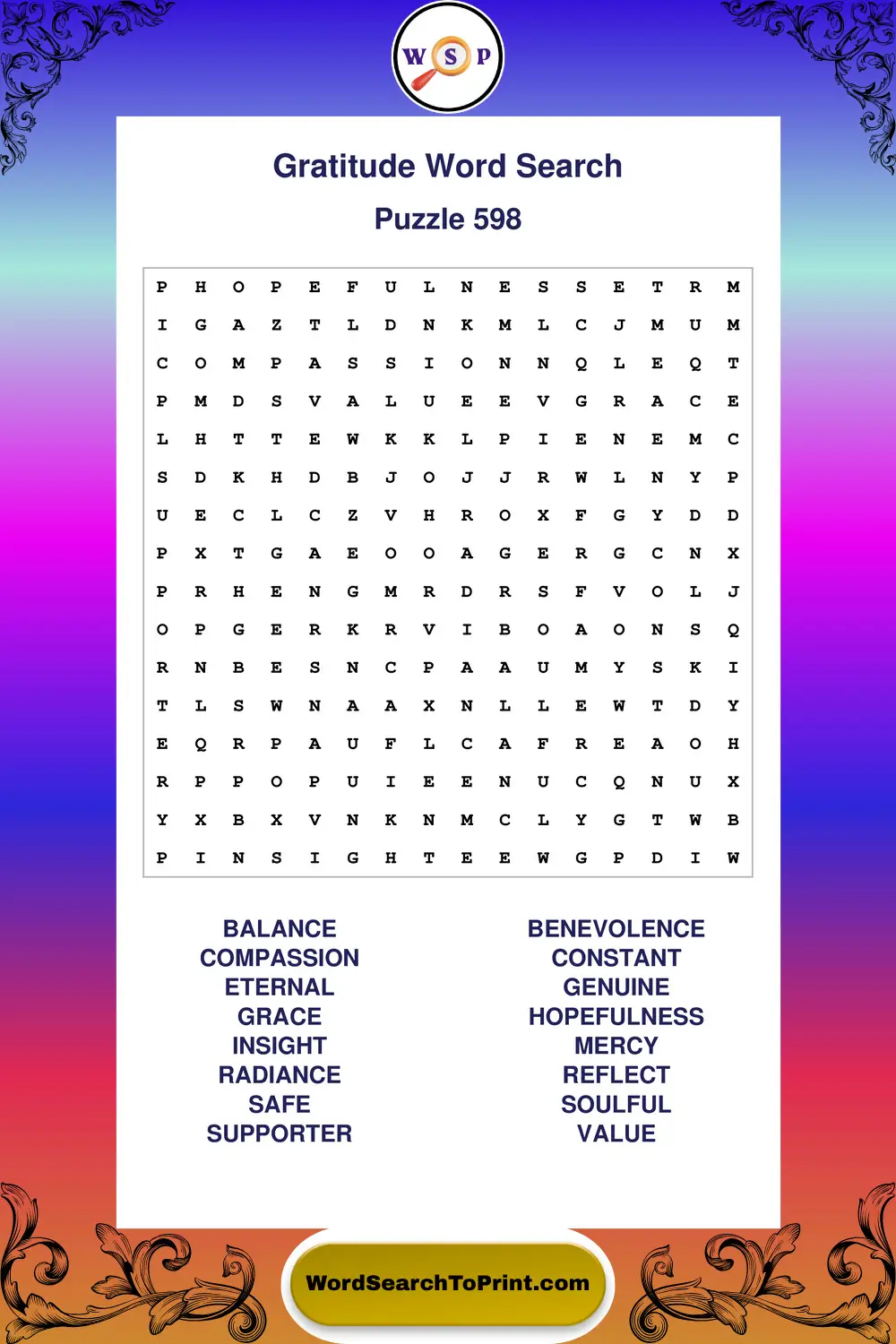 Gratitude Word Search Puzzle 598