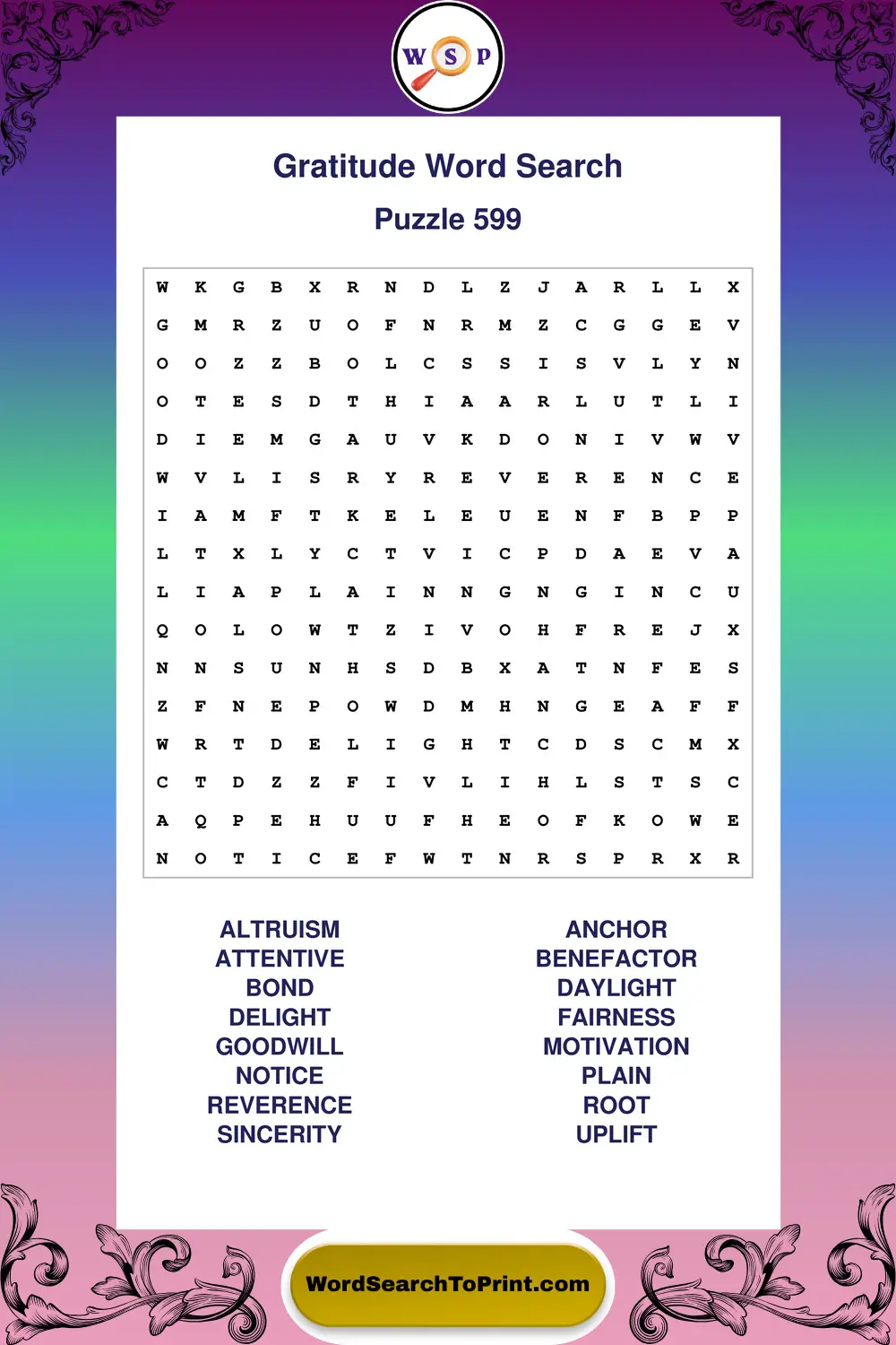 Gratitude Word Search Puzzle 599