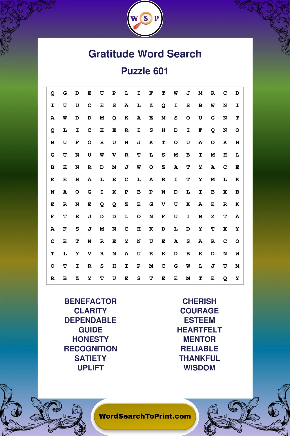 Gratitude Word Search Puzzle 601