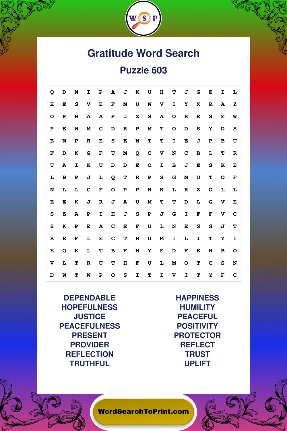 Gratitude Word Search Puzzle 603