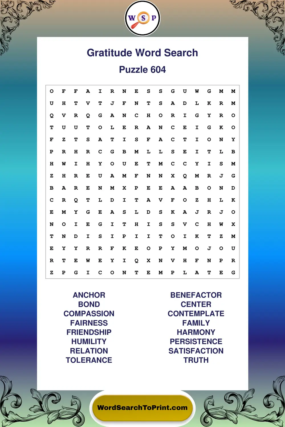 Gratitude Word Search Puzzle 604