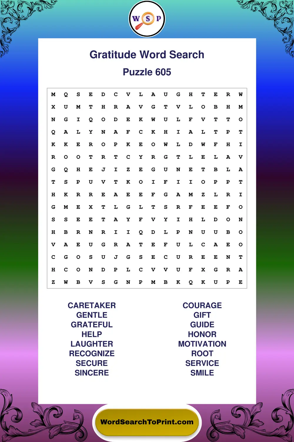 Gratitude Word Search Puzzle 605