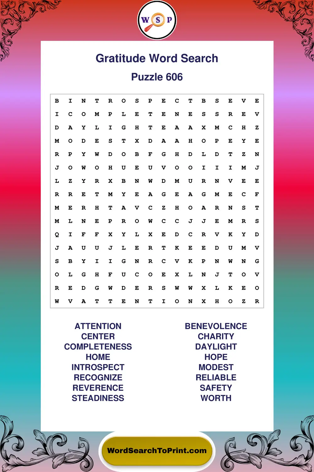 Gratitude Word Search Puzzle 606