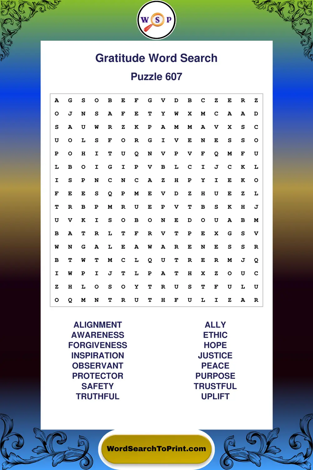 Gratitude Word Search Puzzle 607
