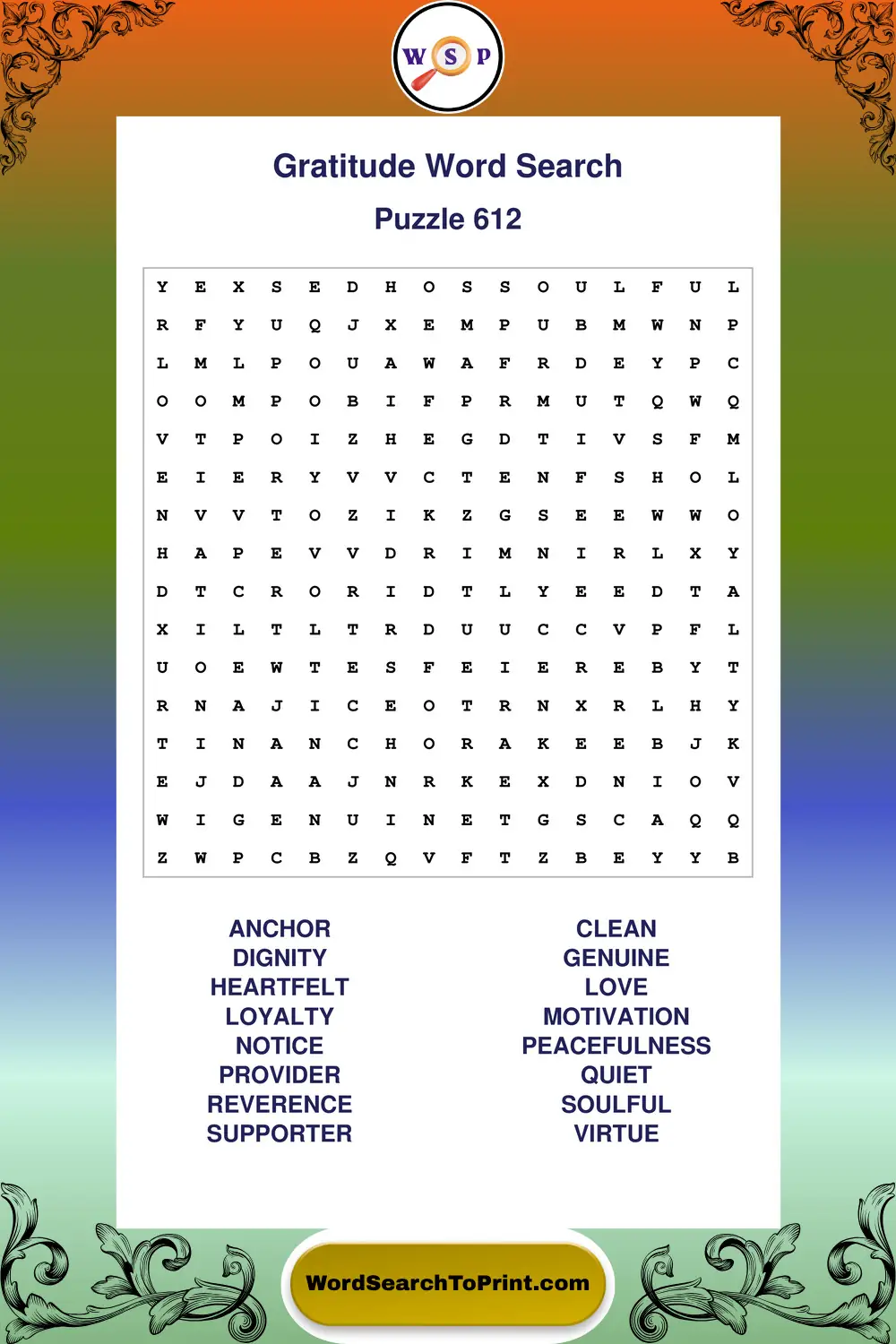 Gratitude Word Search Puzzle 612