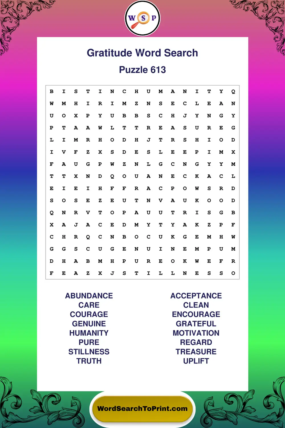 Gratitude Word Search Puzzle 613