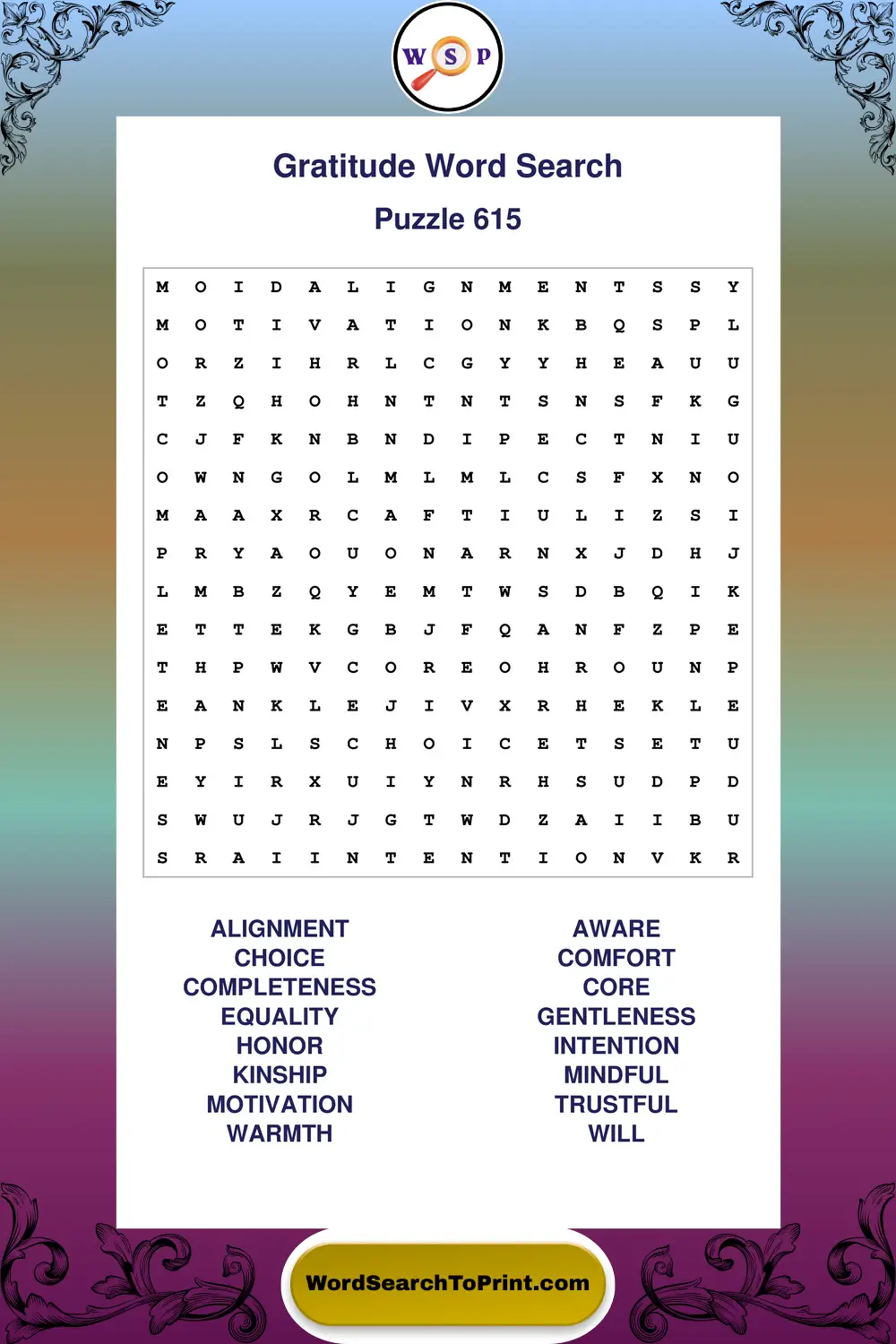 Gratitude Word Search Puzzle 615