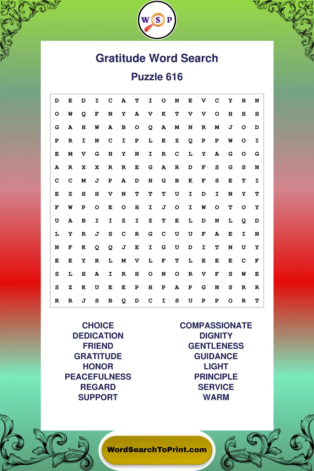 Gratitude Word Search Puzzle 616