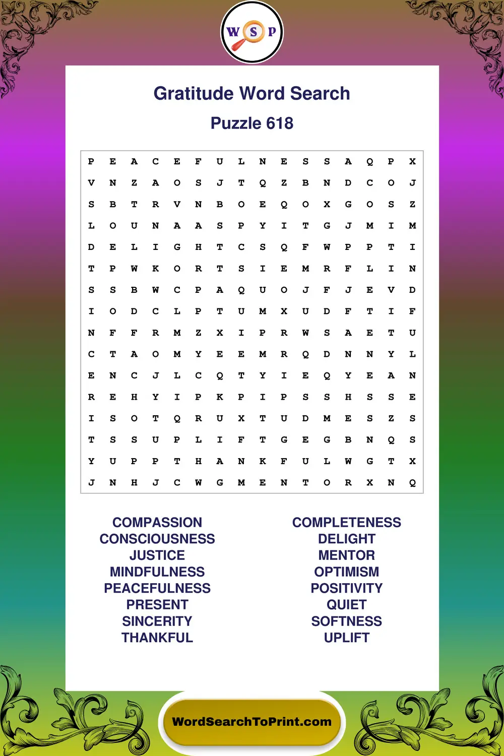 Gratitude Word Search Puzzle 618