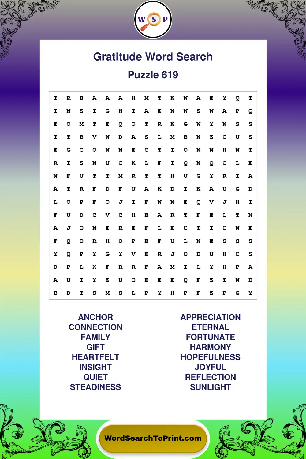 Gratitude Word Search Puzzle 619