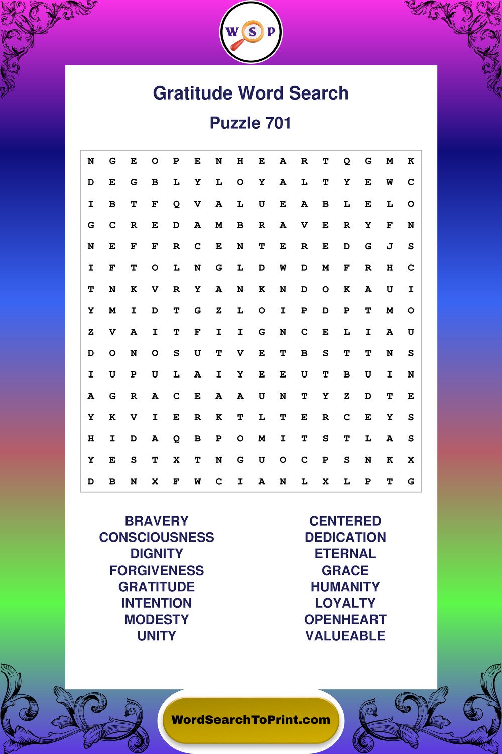 Gratitude Word Search Puzzle 701