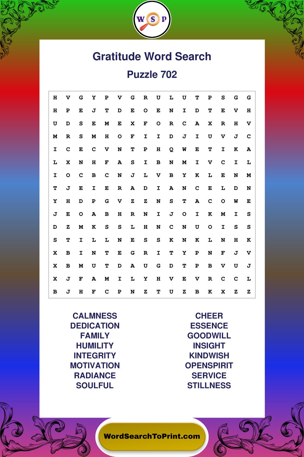 Gratitude Word Search Puzzle 702