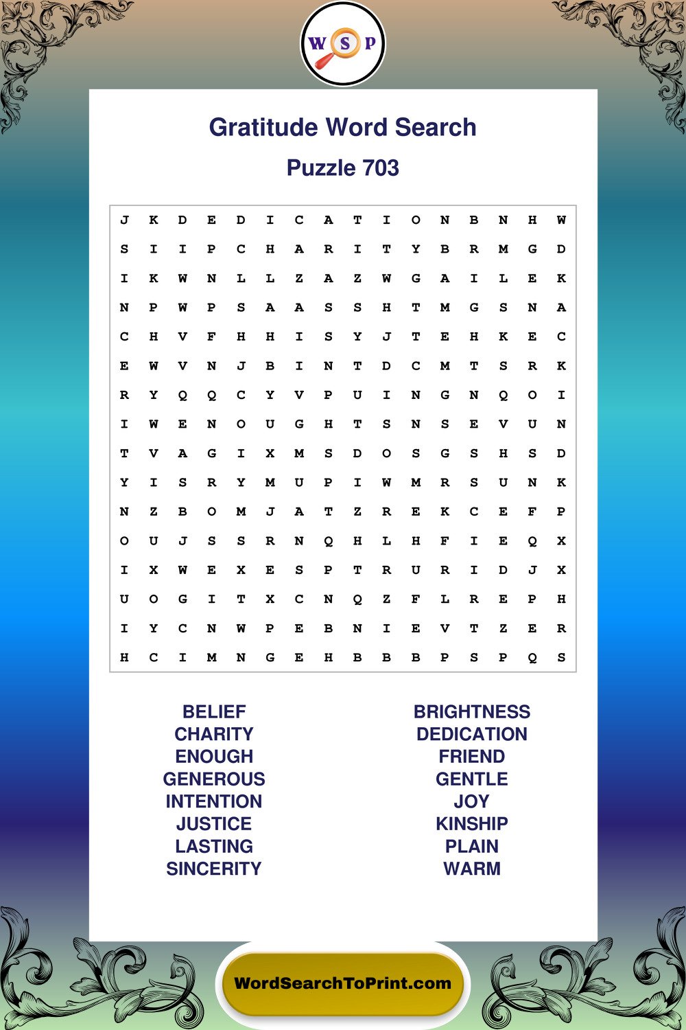 Gratitude Word Search Puzzle 703