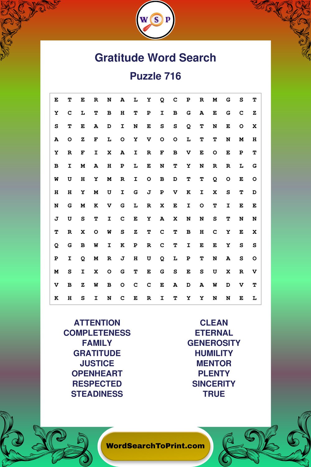 Gratitude Word Search Puzzle 716