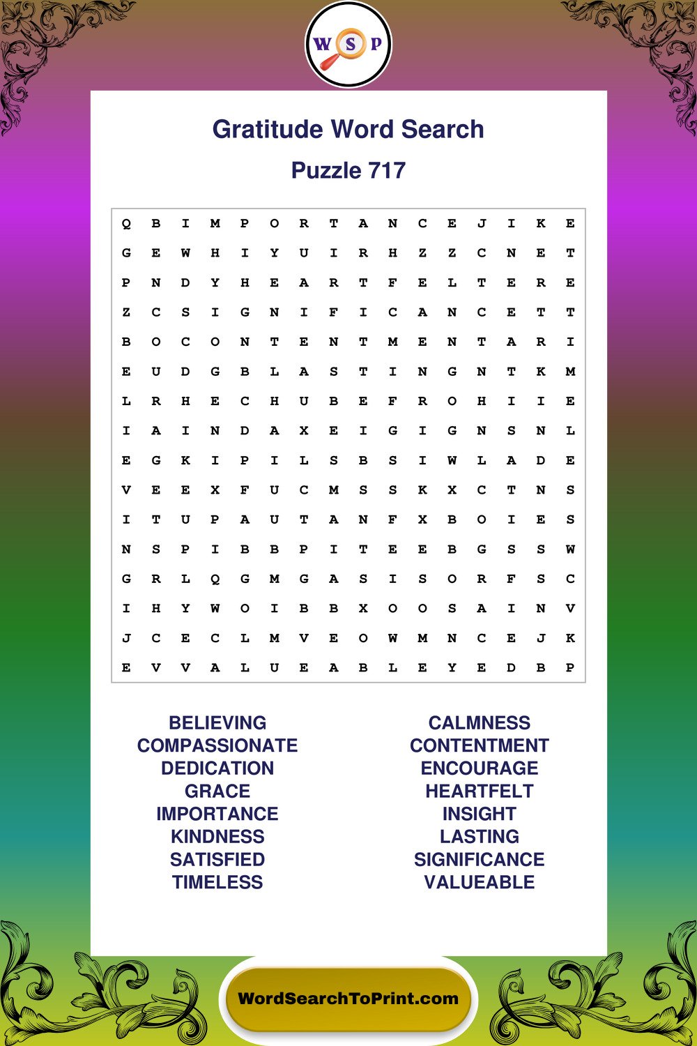 Gratitude Word Search Puzzle 717