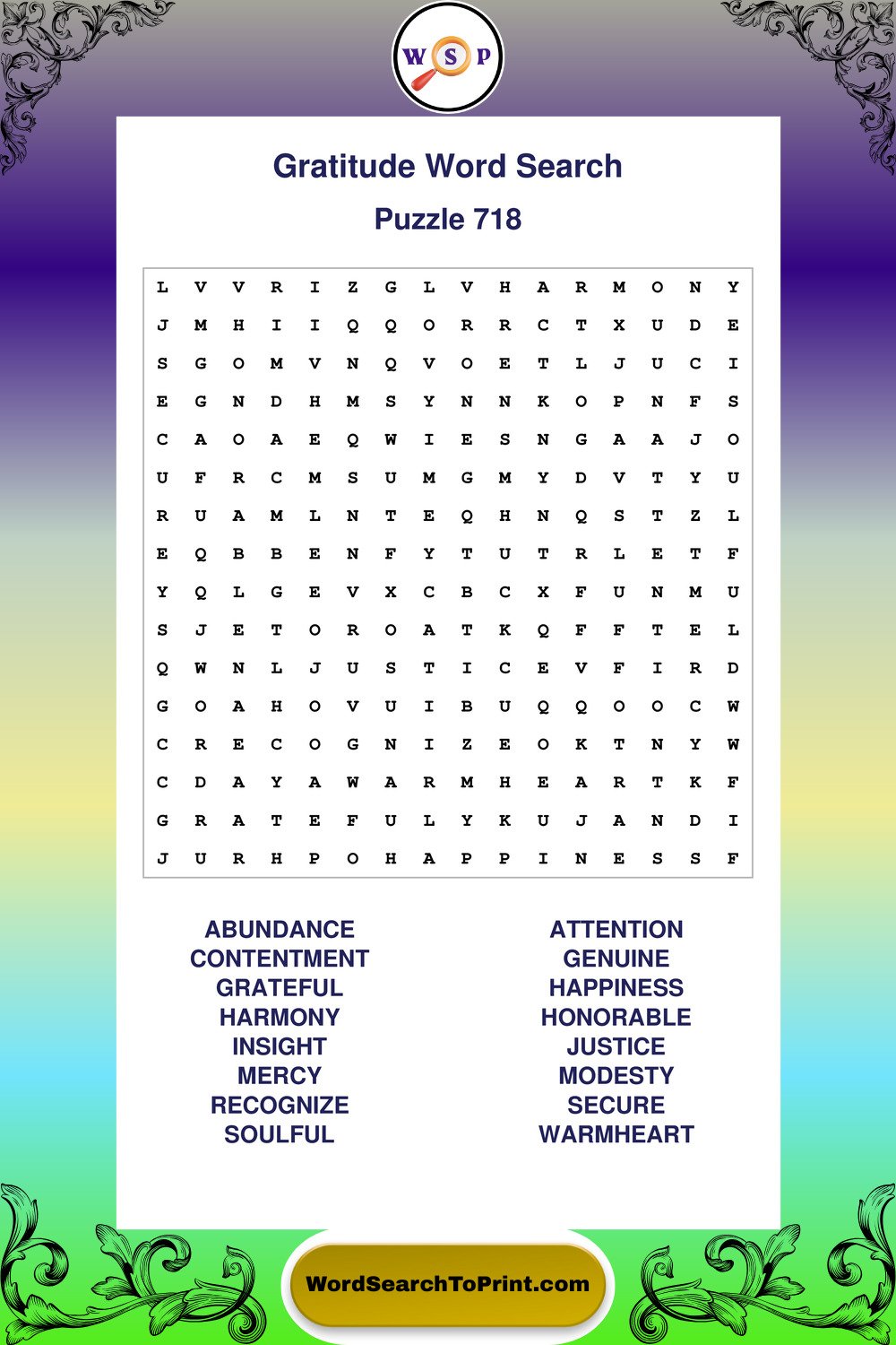Gratitude Word Search Puzzle 718