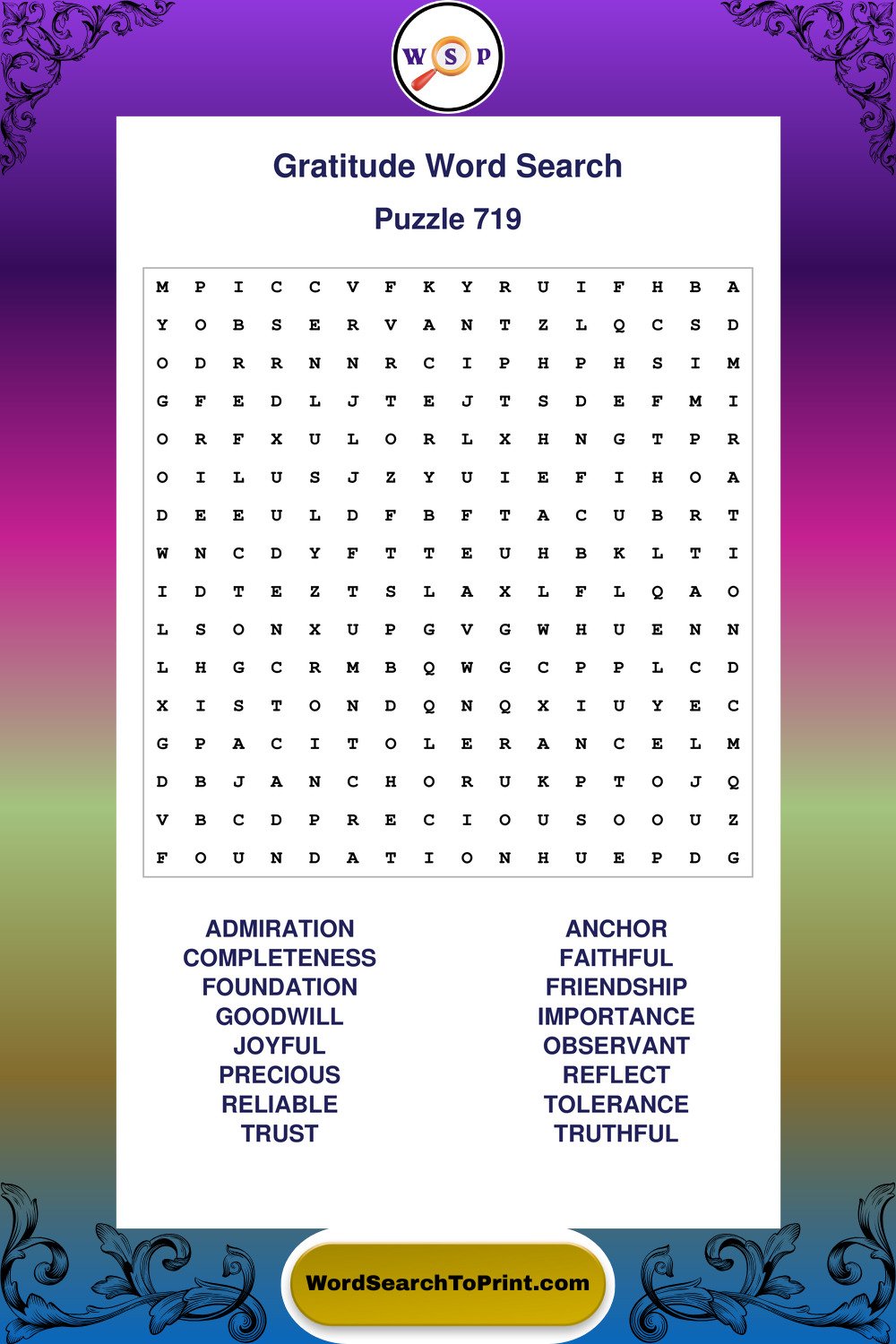 Gratitude Word Search Puzzle 719