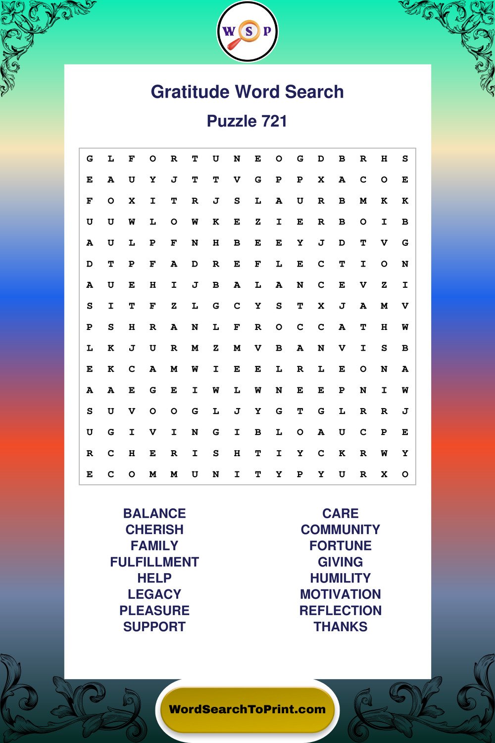 Gratitude Word Search Puzzle 721