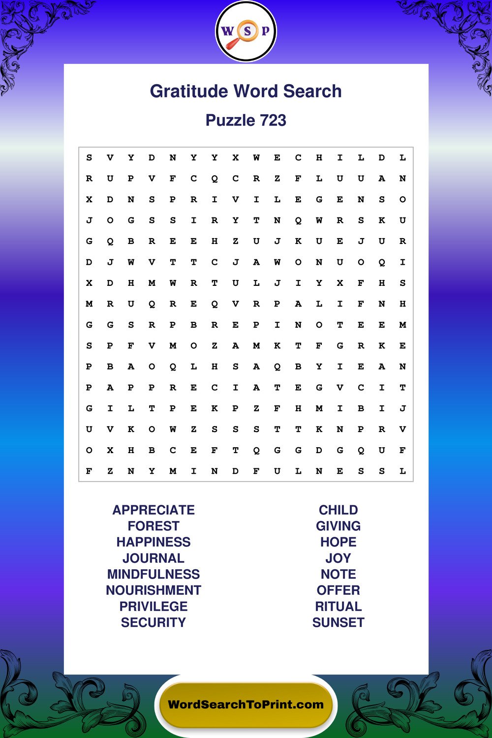 Gratitude Word Search Puzzle 723
