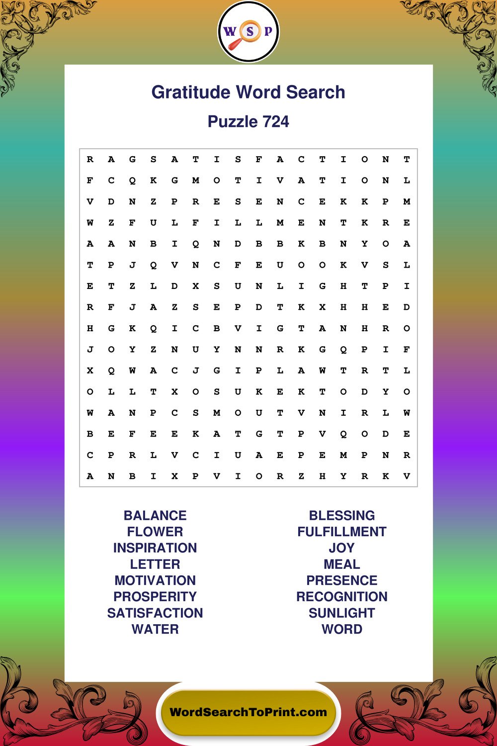 Gratitude Word Search Puzzle 724