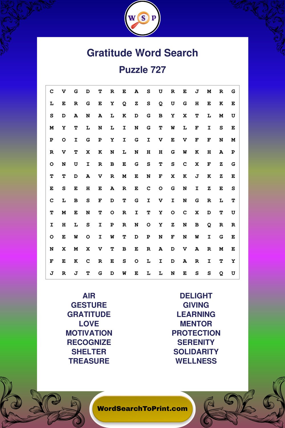Gratitude Word Search Puzzle 727