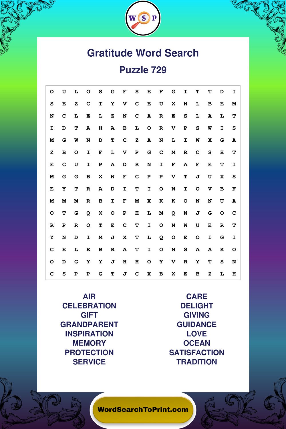 Gratitude Word Search Puzzle 729