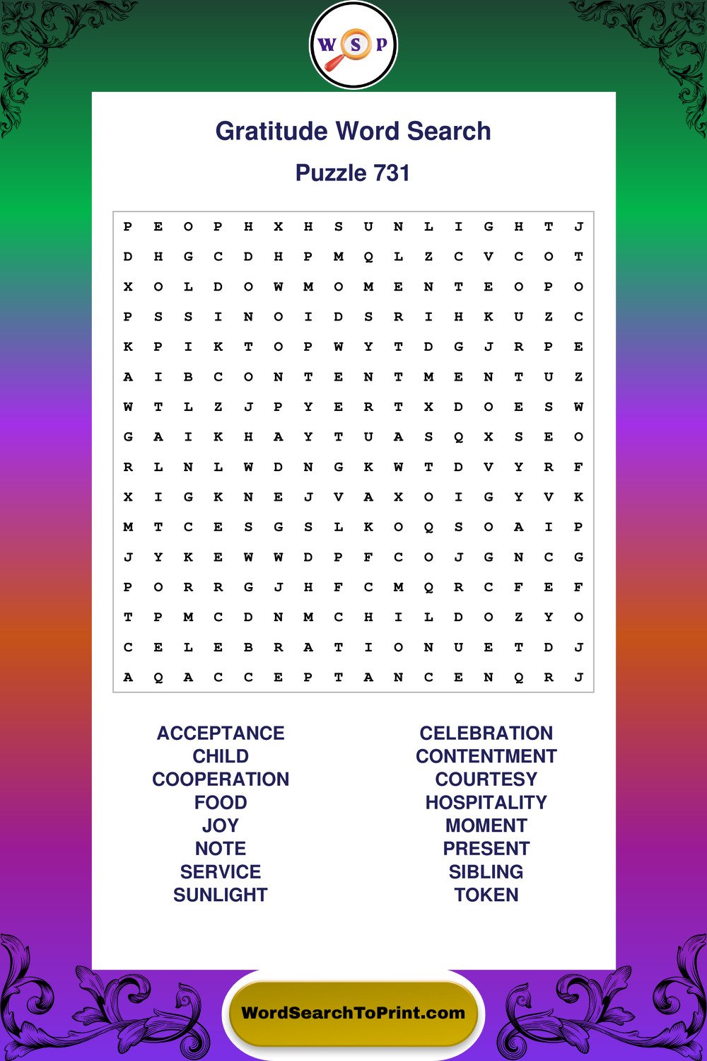 Gratitude Word Search Puzzle 731