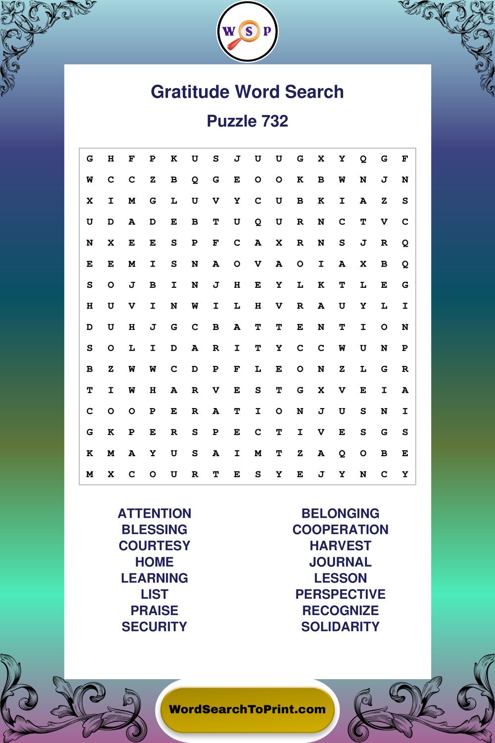 Gratitude Word Search Puzzle 732
