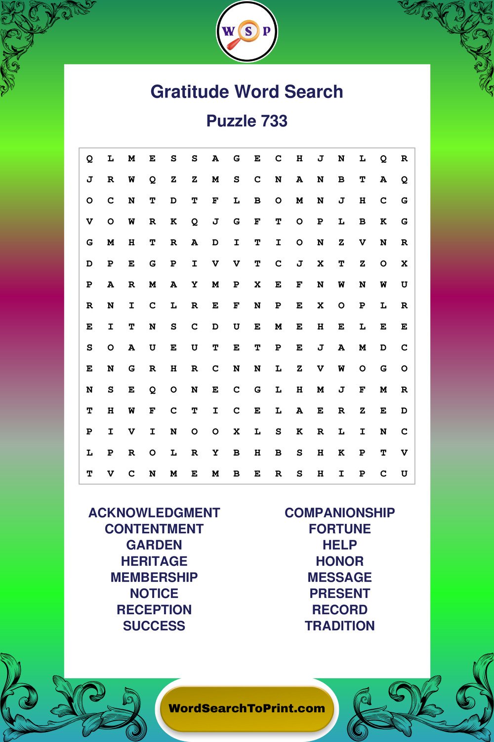 Gratitude Word Search Puzzle 733